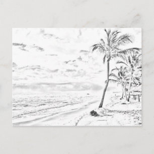 Grayscale Colouring Beach Postcard
