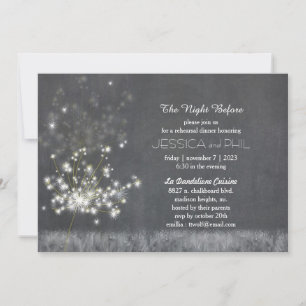 Grayscale Dandelion Wedding Rehearsal Dinner Invitation