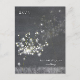 Grayscale Dandelions Wedding RSVP Invitation Postcard