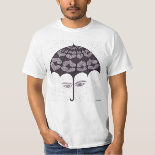 Grayscale Drawing Concept of an Umbrella Decorated T-Shirt