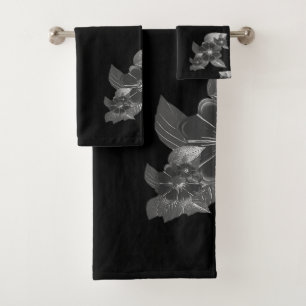 Grayscale Floral  Bath Towel Set