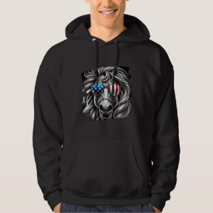 Grayscale Horse Art with American Flag Sunglasses Hoodie