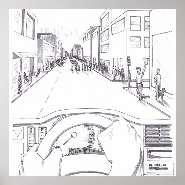Grayscale Illustration Point of View of Driving Poster (Front)