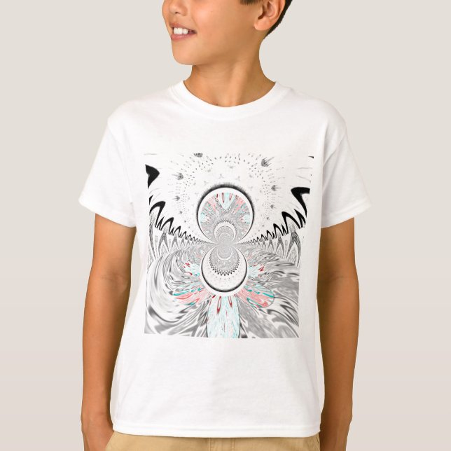 Grayscale Kaleidoscope Art Print T-Shirt (Front)