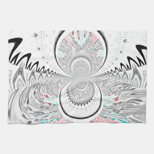 Grayscale Kaleidoscope Art Print Tea Towel (Horizontal)