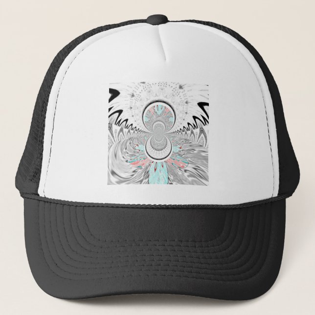 Grayscale Kaleidoscope Art Print Trucker Hat (Front)