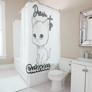 Grayscale Kitten Illustration Charm Shower Curtain