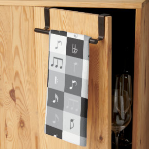 Grayscale music notes pattern tea towel