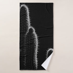 GRAYSCALE PHOTO OF CACTUS BATH TOWEL
