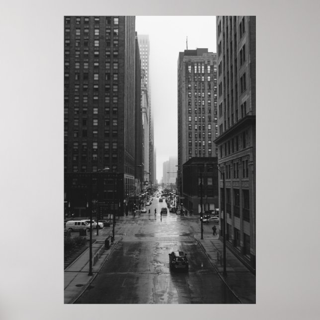 GRAYSCALE PHOTO OF CITY STREET POSTER (Front)