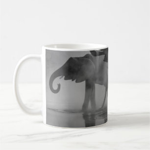 GRAYSCALE PHOTO OF ELEPHANTS DRINKING WATER COFFEE MUG