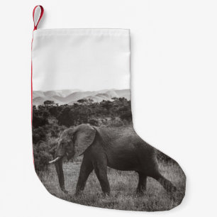 GRAYSCALE PHOTO OF GRAY ELEPHANT NEAR TREES SMALL CHRISTMAS STOCKING