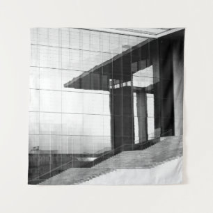 GRAYSCALE PHOTO OF MAN WALKING ON CONCRETE PAVEMEN TAPESTRY