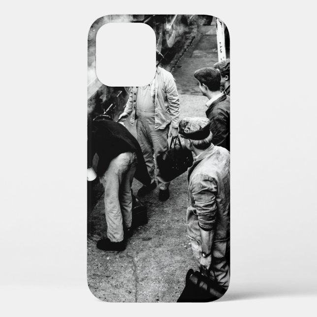 GRAYSCALE PHOTO OF MEN STANDING BESIDE 60163 TRAIN Case-Mate iPhone CASE (Back)