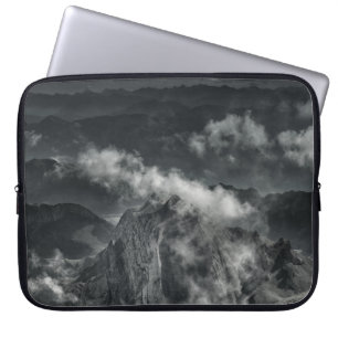 GRAYSCALE PHOTO OF MOUNTAIN RANGE LAPTOP SLEEVE
