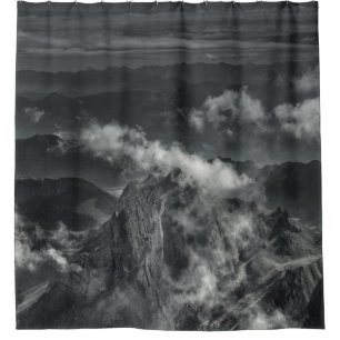GRAYSCALE PHOTO OF MOUNTAIN RANGE SHOWER CURTAIN