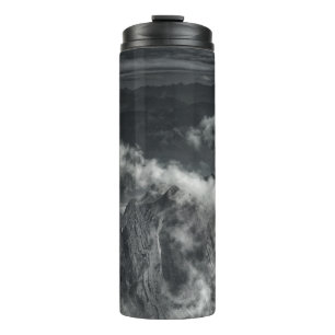 GRAYSCALE PHOTO OF MOUNTAIN RANGE THERMAL TUMBLER