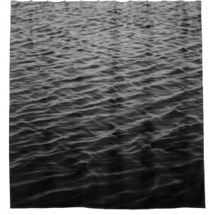 Grayscale photo of sea shower curtain
