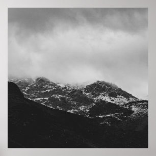 GRAYSCALE PHOTO OF SNOW COVERED MOUNTAIN POSTER