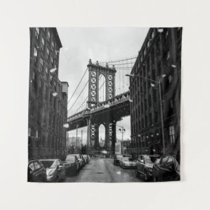 GRAYSCALE PHOTOGRAPHY OF BROOKLYN BRIDGE TAPESTRY