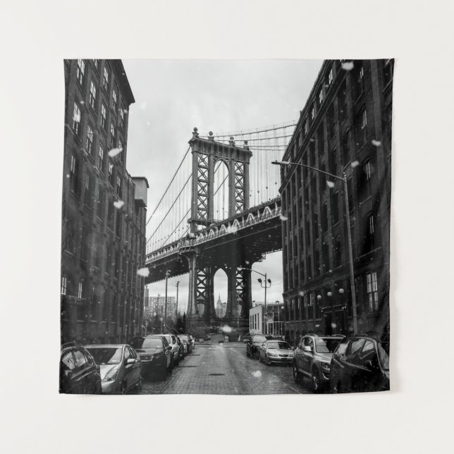 GRAYSCALE PHOTOGRAPHY OF BROOKLYN BRIDGE TAPESTRY (Front)