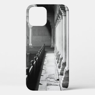GRAYSCALE PHOTOGRAPHY OF CORRIDOR iPhone 12 CASE