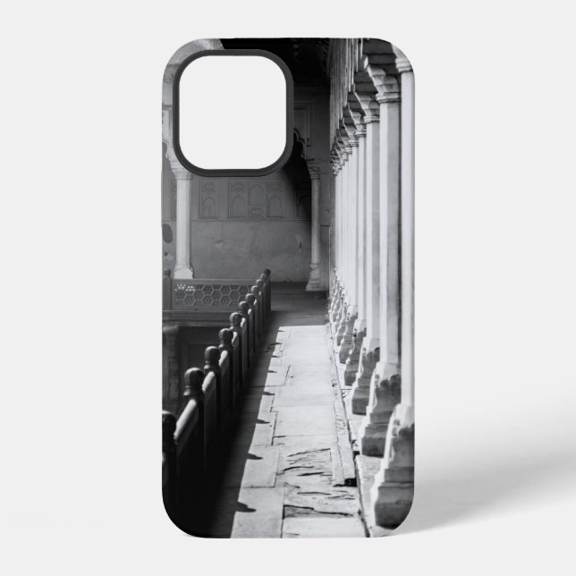 GRAYSCALE PHOTOGRAPHY OF CORRIDOR iPhone CASE (Back)