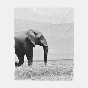 GRAYSCALE PHOTOGRAPHY OF ELEPHANT FLEECE BLANKET