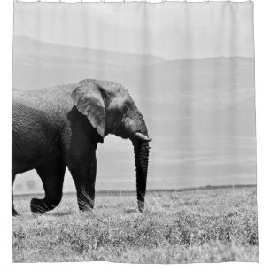 GRAYSCALE PHOTOGRAPHY OF ELEPHANT SHOWER CURTAIN