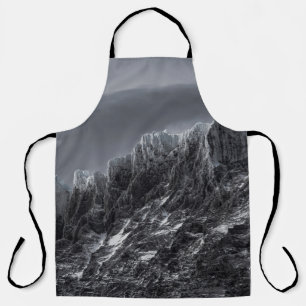 GRAYSCALE PHOTOGRAPHY OF MOUNTAIN APRON