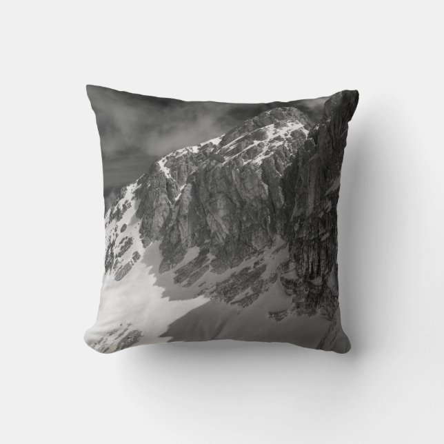 GRAYSCALE PHOTOGRAPHY OF MOUNTAIN CUSHION (Front)