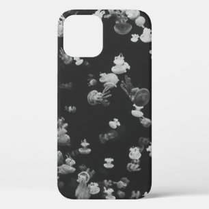 GRAYSCALE PHOTOGRAPHY OF SHOAL OF JELLYFISH iPhone 12 CASE