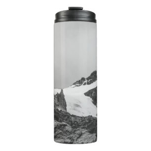 GRAYSCALE PHOTOGRAPHY OF SNOW COVER MOUNTAIN THERMAL TUMBLER