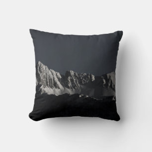 GRAYSCALE PHOTOGRAPHY OF SNOW MOUNTAIN CUSHION