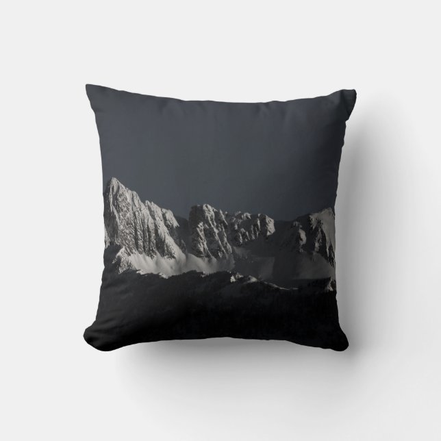 GRAYSCALE PHOTOGRAPHY OF SNOW MOUNTAIN CUSHION (Front)