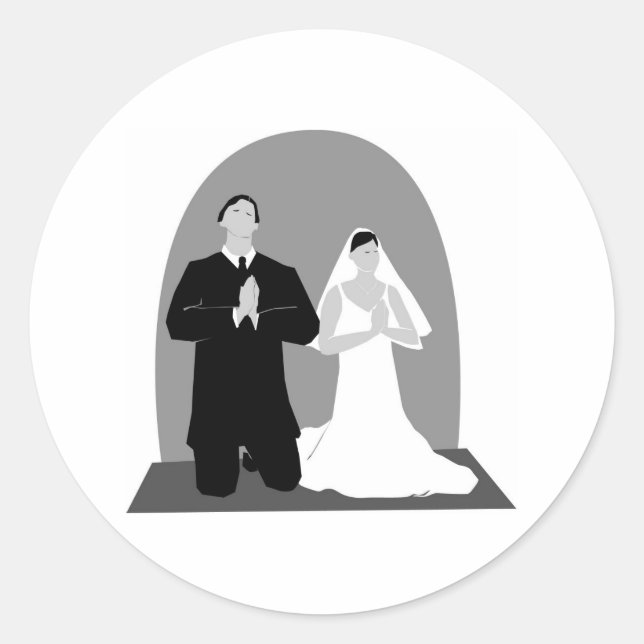 Grayscale Praying Couple Classic Round Sticker (Front)