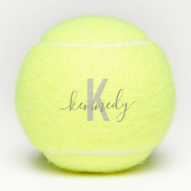 Grayscale Script Custom Personalised Monogram Tennis Balls (Front)