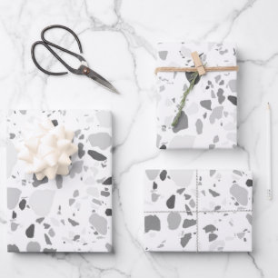 Grayscale Terrazzo Handmade Pattern Wrapping Paper Sheet