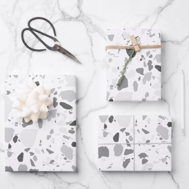 Grayscale Terrazzo Handmade Pattern Wrapping Paper Sheet (Front)
