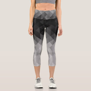 Grayscale triangle geometric squares pattern capri leggings