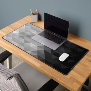 Grayscale triangle geometric squares pattern Greys Desk Mat