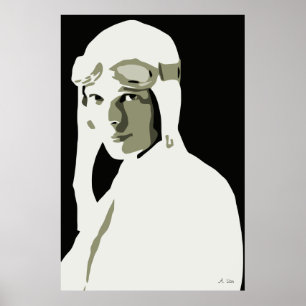 Grayscale vector art Amelia Earhart Poster