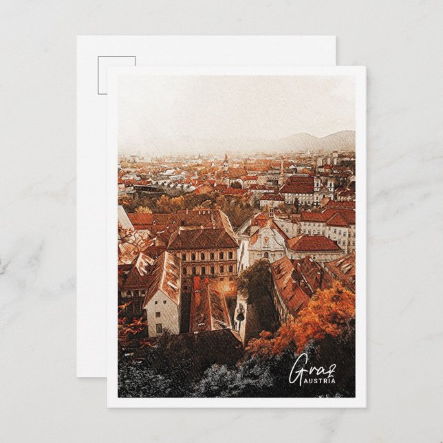 Graz Austria Beautiful Colour Pencil Landscape Postcard (Front/Back)