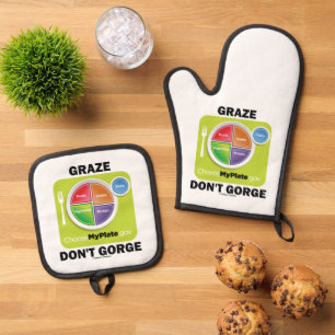 Graze Don't Gorge (MyPlate Food Group Attitude) Oven Mitt & Pot Holder Set