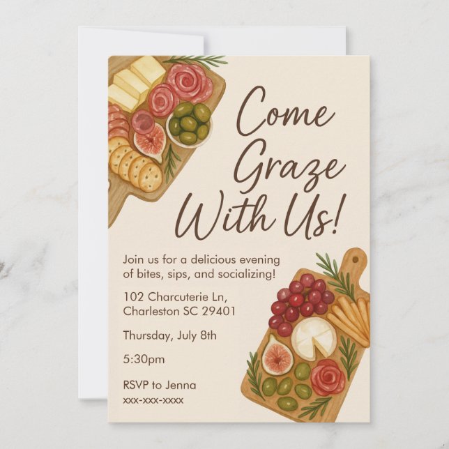 Graze With Us Charcuterie Board Party Invitation (Front)