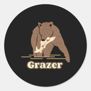 Grazer Fishing Bear Fat Brown Grizzly Beartober We Classic Round Sticker