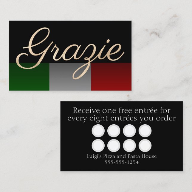 Grazie Black Italian Restaurant Loyalty Card (Front/Back)
