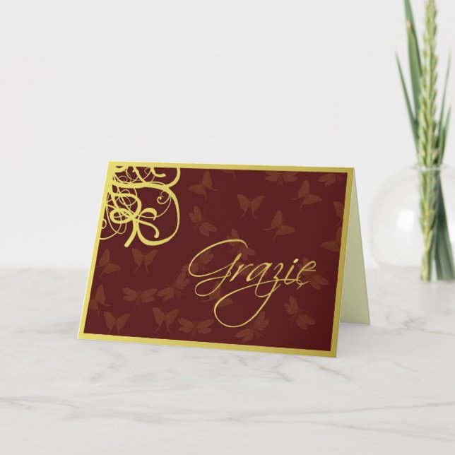 Grazie chocolate brown and gold thank you card (Front)