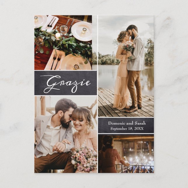 Grazie Custom Photo Collage Chalkboard Announcement Postcard (Front)