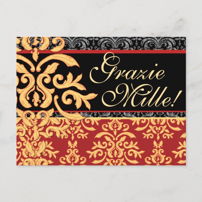 Grazie Mille Gilded Damask Italian Thank You Cards (Front)